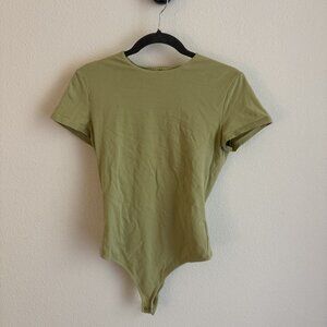 Large Abercrombie Short-Sleeve Cotton-Blend Seamless Crew Bodysuit in Green